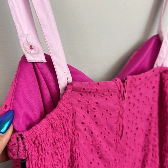 NWT Fushsia Pink Eyelet Flare Dress Sz M - Picture 9 of 12